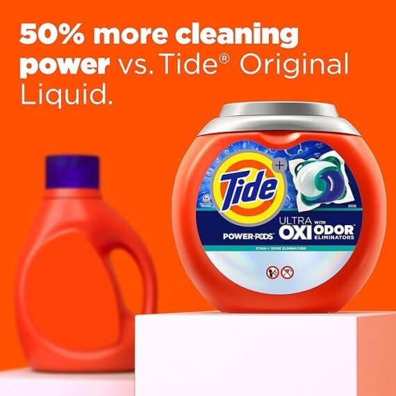 免运费Tide Ultra OXI Power PODS with Odor Eliminators Laundry Detergent Pacs 63 Count For Visible and Invisible Dirt (Pack of 1)