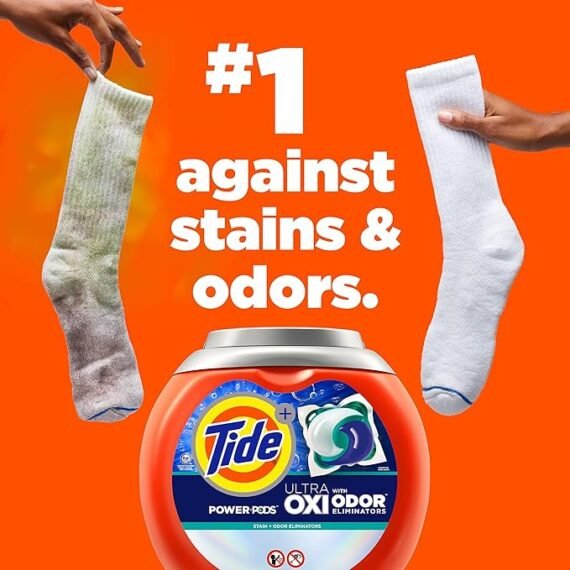 免运费Tide Ultra OXI Power PODS with Odor Eliminators Laundry Detergent Pacs 63 Count For Visible and Invisible Dirt (Pack of 1)