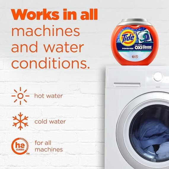 免运费Tide Ultra OXI Power PODS with Odor Eliminators Laundry Detergent Pacs 63 Count For Visible and Invisible Dirt (Pack of 1)